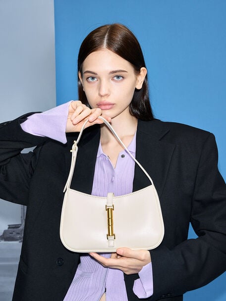 Cesia Metallic Accent Shoulder Bag, Cream, hi-res